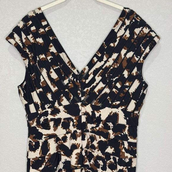 Adrianna Papell Dress Womens 14 Sheath Animal Print Ruched V Neck Cocktail Party - Picture 8 of 11